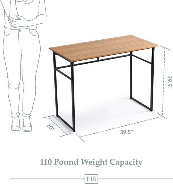 Edenbrook Metal Perfect Computer, Gaming, Office, Small Dorm Room Essentials Folding Desk, Brown, 20 in x 39.5 in x 29.5 in - Image 2
