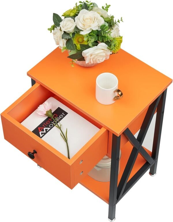 VECELO Nightstand,Modern Bedside End Table, Night Stand with Drawer and Storage Shelf for Living Room Bedroom, Industrial Metal Frame - Image 6