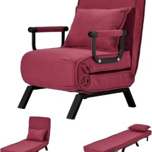 Haddockway Single Person Sofa Bed Sleeper Chair Convertible Chaise Lounge Couch,Folding Sofa Arm Chair with Pillow&5 Adjustable Backrest,Upholstered Lazy Bed Leisure Recliner for Home Office