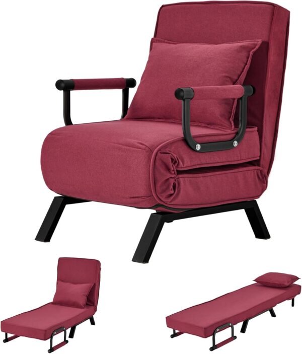 Haddockway Single Person Sofa Bed Sleeper Chair Convertible Chaise Lounge Couch,Folding Sofa Arm Chair with Pillow&5 Adjustable Backrest,Upholstered Lazy Bed Leisure Recliner for Home Office