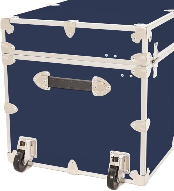 Rhino Trunk & Case Leather Embossed Vinyl XXL Trunk with Removable Wheels, College Chest, Home Storage, Student Footlocker, Strong Trunks, 1000+ Pounds Sitting Capacity 36"x18"x18" (Navy Blue) - Image 9
