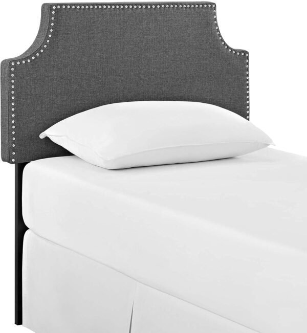 Modway MOD-5390 Laura Linen Upholstered Twin Size Headboard with Nailhead Trim, Gray Fabric - Image 4
