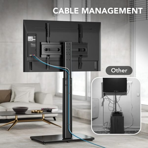 Universal Floor TV Stand with Mount 70 Degree Swivel 9 Level Height Adjustable and Space Saving Design for Most 27 to 65 inch LCD, LED OLED TVs, Perfect for Corner & Bedroom AX1006TB - Image 6