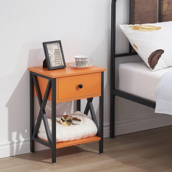 VECELO Nightstand,Modern Bedside End Table, Night Stand with Drawer and Storage Shelf for Living Room Bedroom, Industrial Metal Frame - Image 5