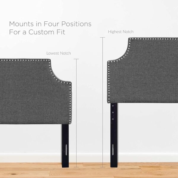 Modway MOD-5390 Laura Linen Upholstered Twin Size Headboard with Nailhead Trim, Gray Fabric - Image 8