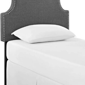 Modway MOD-5390 Laura Linen Upholstered Twin Size Headboard with Nailhead Trim, Gray Fabric