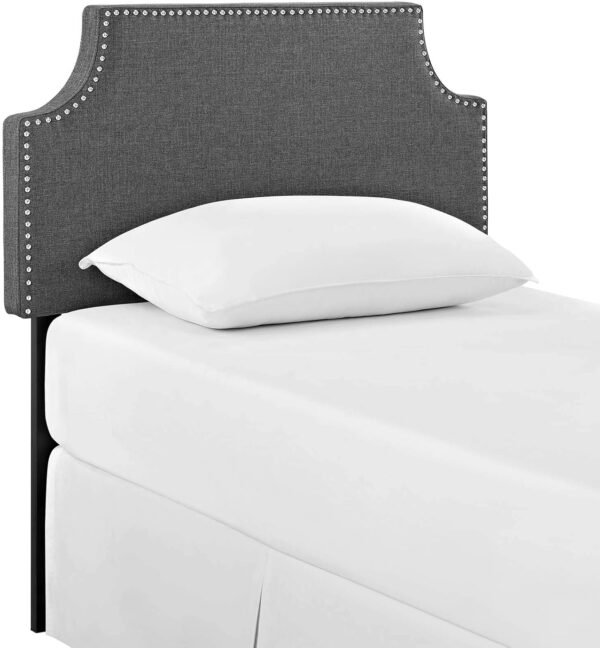 Modway MOD-5390 Laura Linen Upholstered Twin Size Headboard with Nailhead Trim, Gray Fabric
