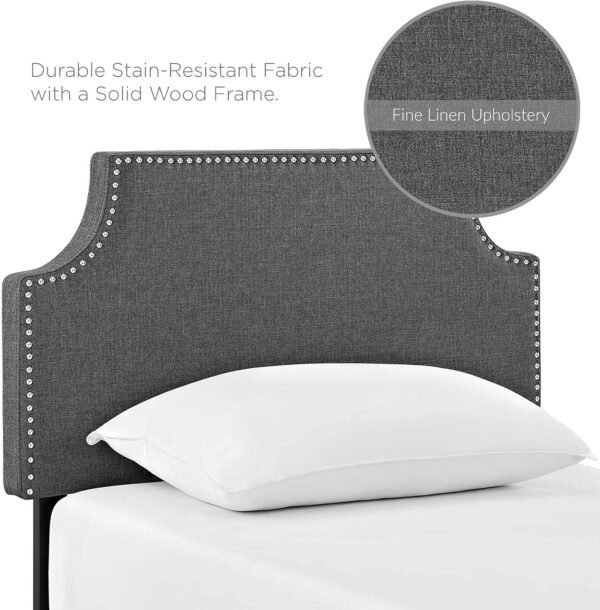 Modway MOD-5390 Laura Linen Upholstered Twin Size Headboard with Nailhead Trim, Gray Fabric - Image 7