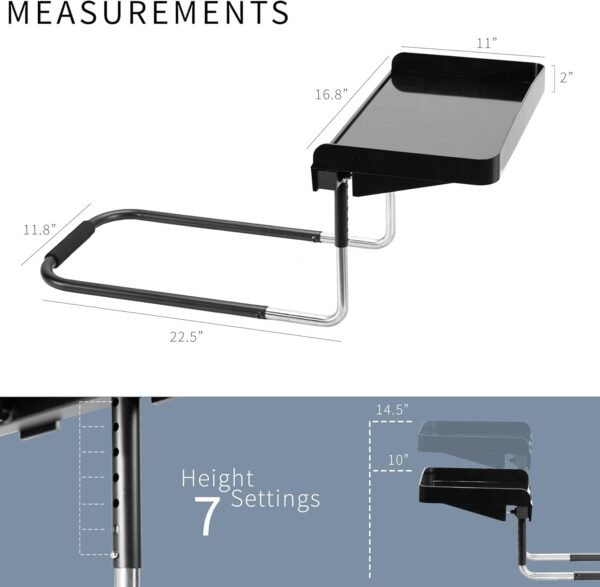 Height Adjustable Under Mattress 17 inch Bedside Shelf, Works with Lofts and Beds Without Frames, Heavy Duty Storage Tray, Fits Laptops, Books, and Drinks, Nightstand Alternative, Black - Image 2