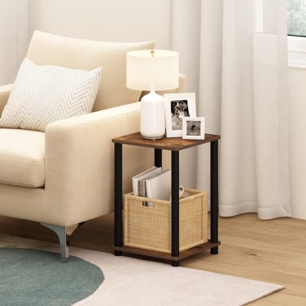 Furinno Turn-N-Tube Haydn End Table, Amber Pine/Black - Image 2