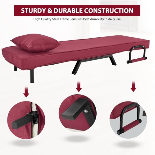 Haddockway Single Person Sofa Bed Sleeper Chair Convertible Chaise Lounge Couch,Folding Sofa Arm Chair with Pillow&5 Adjustable Backrest,Upholstered Lazy Bed Leisure Recliner for Home Office - Image 7