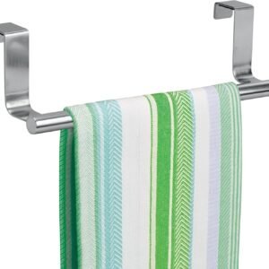 iDesign Forma Metal Over the Cabinet Dish and Hand Towel Bar Holder for Kitchen, Bathroom, 2.5″ x 9.25″ x 2.5″, Polished Stainless Steel