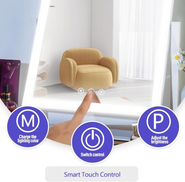 Lighted Makeup Mirror, Hollywood Vanity Mirror with 5X Magnification Mirror, 360°Rotation Touch Control, 3 Color Lighting for Desks Bedroom Dressing Room, Small - Image 5