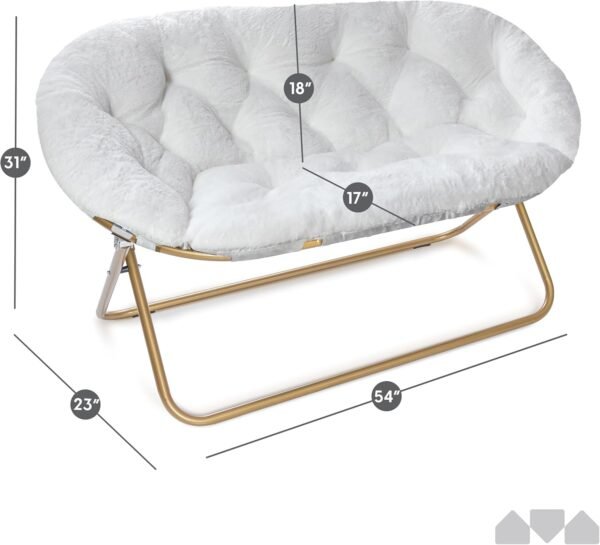 Milliard Double Cozy Chair/Faux Fur Saucer Chair for Bedroom/X-Large Loveseat, White - Image 3