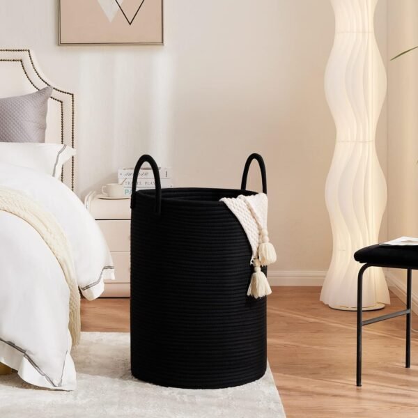 Fiona's magic Woven Rope Laundry Basket, 58L Tall Laundry Hamper for Blanket Storage, Large Baby Nursery Basket for Laundry, Decorative Clothes Hamper for Bedroom, Living Room and Bathroom, Black - Image 9