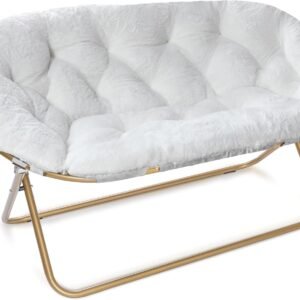 Milliard Double Cozy Chair/Faux Fur Saucer Chair for Bedroom/X-Large Loveseat, White