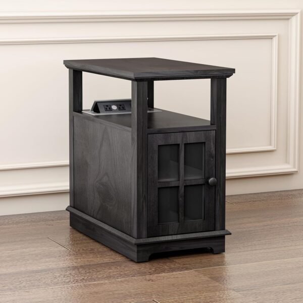 HIFYOBRO Narrow End Table with Flip Top Charging Station and Storage Cabinet, Type-C & USB Port & Power outlets, Adjustable Shelf, Blackgray Side Table with Storage for Living Room and Bedroom - Image 5