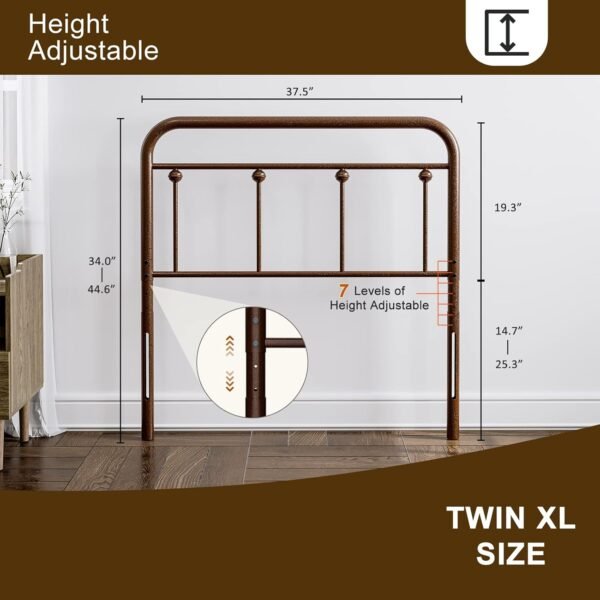 IKIFLY Metal Twin Size Headboard, Adjustable Height, Farmhouse Victorian Style, Easy Assembly, Twin/Twin XL Headboard Only for Bedroom, Brown - Image 3