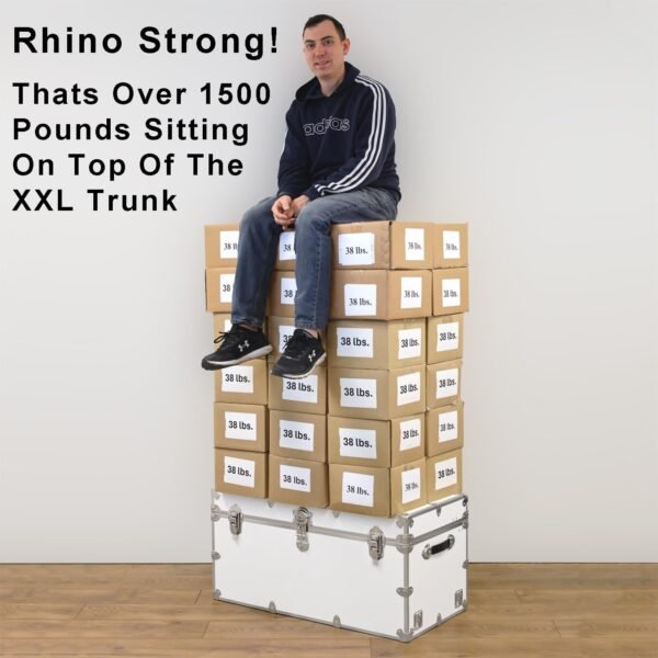 Rhino Trunk & Case Leather Embossed Vinyl XXL Trunk with Removable Wheels, College Chest, Home Storage, Student Footlocker, Strong Trunks, 1000+ Pounds Sitting Capacity 36"x18"x18" (Navy Blue) - Image 4