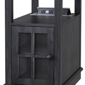 HIFYOBRO Narrow End Table with Flip Top Charging Station and Storage Cabinet, Type-C & USB Port & Power outlets, Adjustable Shelf, Blackgray Side Table with Storage for Living Room and Bedroom