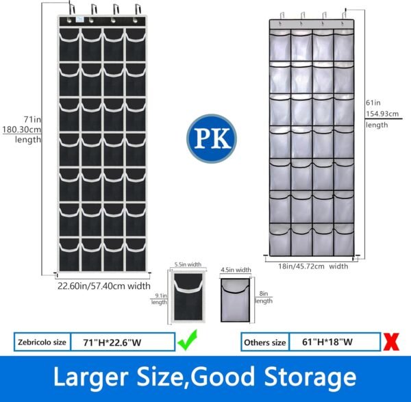 door shoe organizer,28 Large Breathable Mesh Pockets,shoe organizer, Hanger Holds Up to 50 lbs for Shoes,over door shoe organizer,New upgrade anti-scratch heavy-duty hooks,shoe storage,Black/White - Image 2