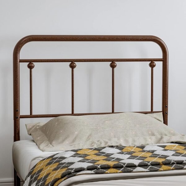 IKIFLY Metal Twin Size Headboard, Adjustable Height, Farmhouse Victorian Style, Easy Assembly, Twin/Twin XL Headboard Only for Bedroom, Brown