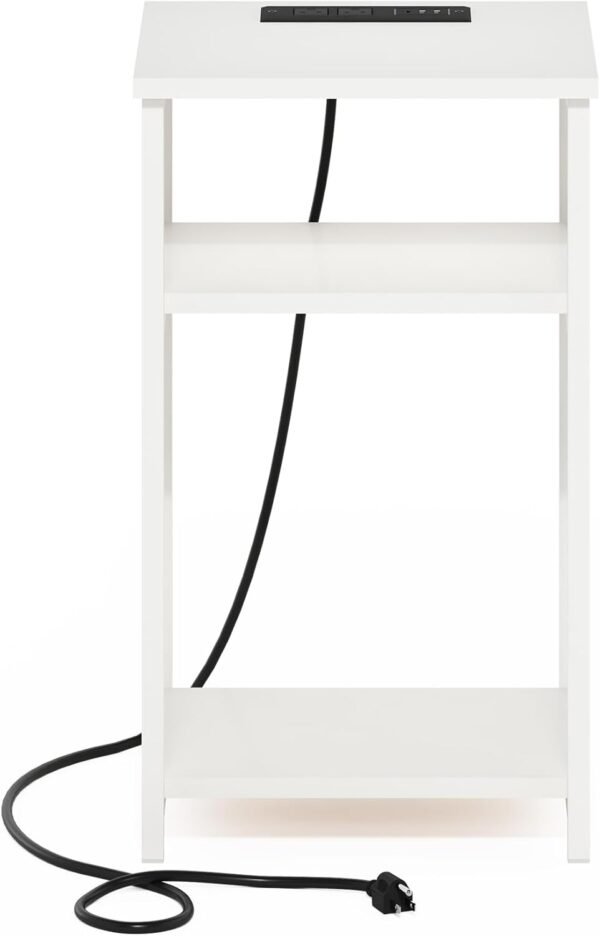 Furinno Moretti 3-Tier USB and Type-C Charging Port Open Storage Side Table with Metal Frame, White/White - Image 5
