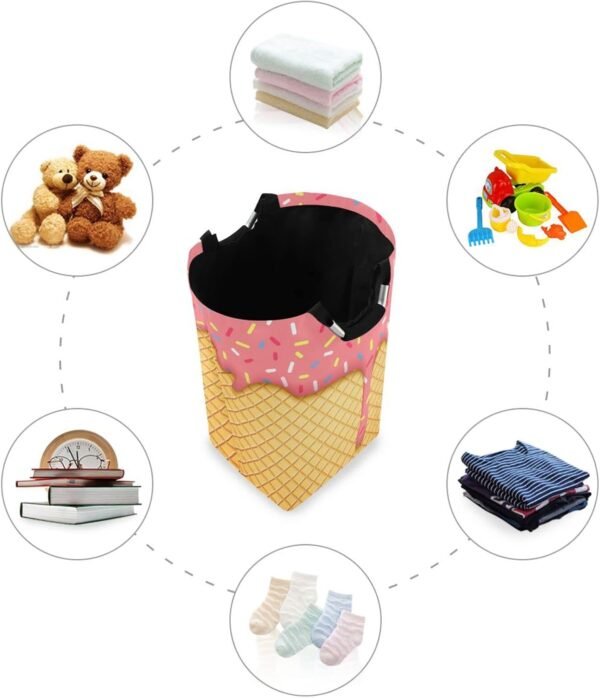 Ice Cream Cone Laundry Basket Collapsible Large Clothes Hamper Nursery Storage Bin with Handle for Bedroom, Bathroom, Dorm, Kids Room - Image 4