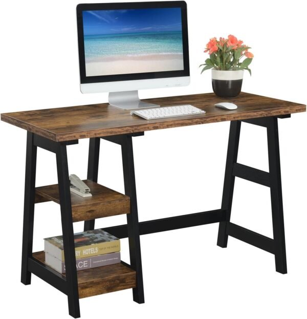 Convenience Concepts Designs2Go Trestle Desk 47" - Modern Desk or Vanity with Shelves, for Office, Dorm, Living Room, Barnwood/Black - Image 4