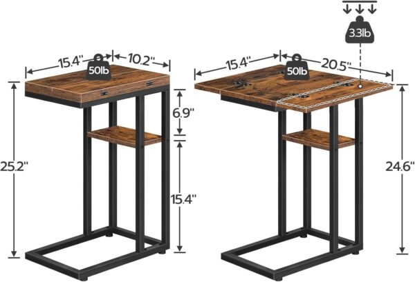 HOOBRO Foldable End Table, C Shaped Side Table with Storage Shelf, Small Snack Table Suitable for Living Room Bedroom Small Spaces, Easy Assembly, Rustic Brown BF29SF01 - Image 3
