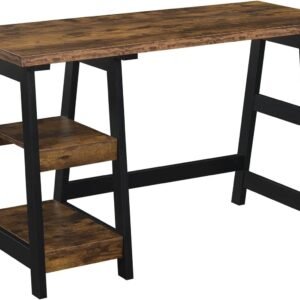 Convenience Concepts Designs2Go Trestle Desk 47″ – Modern Desk or Vanity with Shelves, for Office, Dorm, Living Room, Barnwood/Black