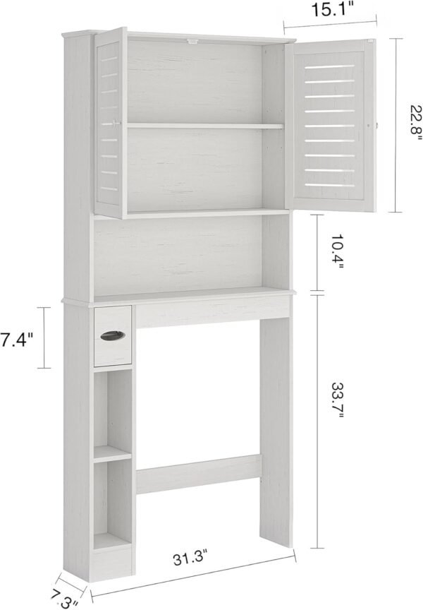 Furnideco Over Toilet Storage Cabinet Bathroom Shelf Organizer Over Toilet Freestanding Space Saver Cabinet with Adjustable Shelves & Double Doors, Antique White - Image 2
