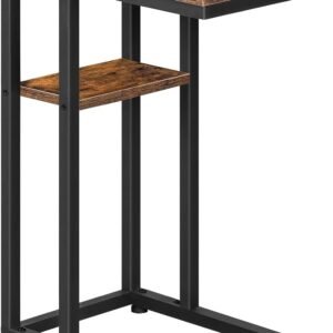 HOOBRO Foldable End Table, C Shaped Side Table with Storage Shelf, Small Snack Table Suitable for Living Room Bedroom Small Spaces, Easy Assembly, Rustic Brown BF29SF01