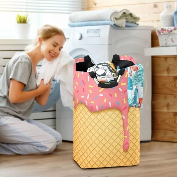 Ice Cream Cone Laundry Basket Collapsible Large Clothes Hamper Nursery Storage Bin with Handle for Bedroom, Bathroom, Dorm, Kids Room - Image 6