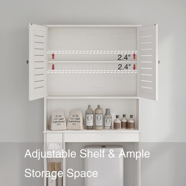 Furnideco Over Toilet Storage Cabinet Bathroom Shelf Organizer Over Toilet Freestanding Space Saver Cabinet with Adjustable Shelves & Double Doors, Antique White - Image 7