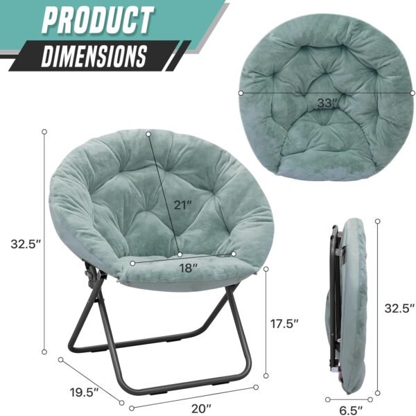 Round Comfy Saucer Chair, Metal Frame Cozy Lounge Lazy Chair Folding Faux Fur Saucer Chair for Adults, Foldable Papasan Moon Chair for Bedroom Living Room Dorm (Teal Seat/Black Stand) - Image 2