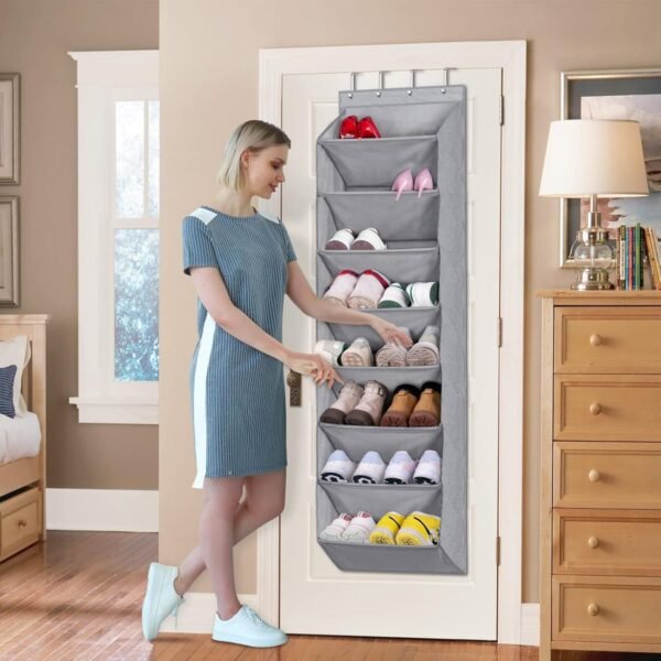 KEETDY Over the Door Shoe Organizer with 8 Deep Pockets, Hanging Shoe Rack for Closet Hanger Fits 20 Pairs Shoe Holder for Narrow Door Shoe Storage, Grey… - Image 7