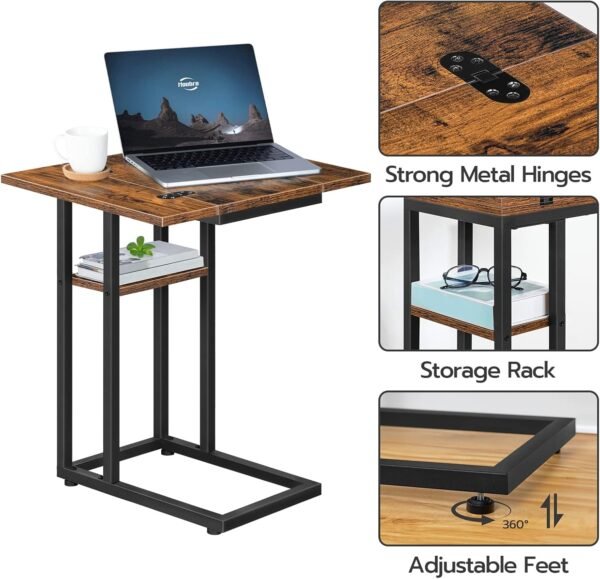 HOOBRO Foldable End Table, C Shaped Side Table with Storage Shelf, Small Snack Table Suitable for Living Room Bedroom Small Spaces, Easy Assembly, Rustic Brown BF29SF01 - Image 7