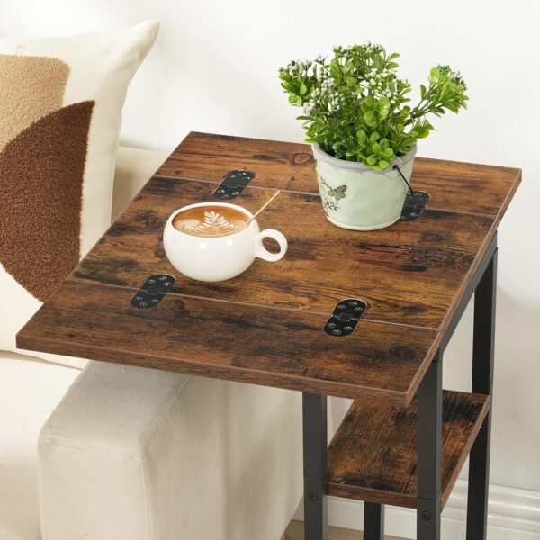 HOOBRO Foldable End Table, C Shaped Side Table with Storage Shelf, Small Snack Table Suitable for Living Room Bedroom Small Spaces, Easy Assembly, Rustic Brown BF29SF01 - Image 8