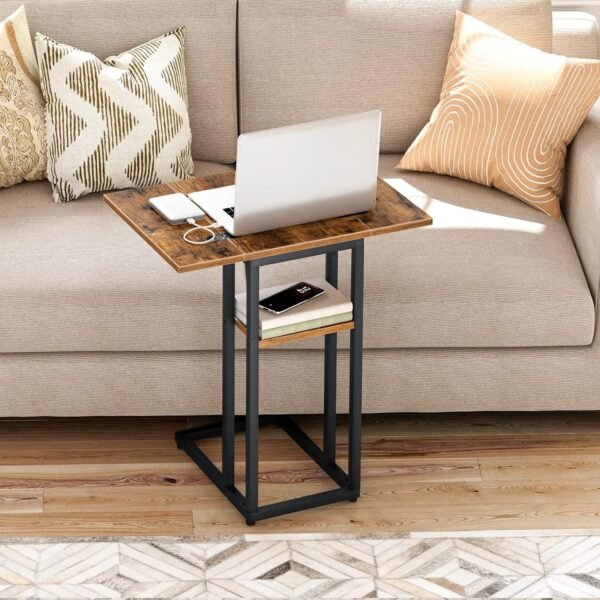 HOOBRO Foldable End Table, C Shaped Side Table with Storage Shelf, Small Snack Table Suitable for Living Room Bedroom Small Spaces, Easy Assembly, Rustic Brown BF29SF01 - Image 5