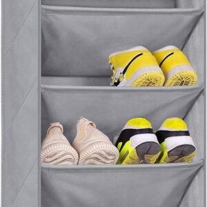 KEETDY Over the Door Shoe Organizer with 8 Deep Pockets, Hanging Shoe Rack for Closet Hanger Fits 20 Pairs Shoe Holder for Narrow Door Shoe Storage, Grey…
