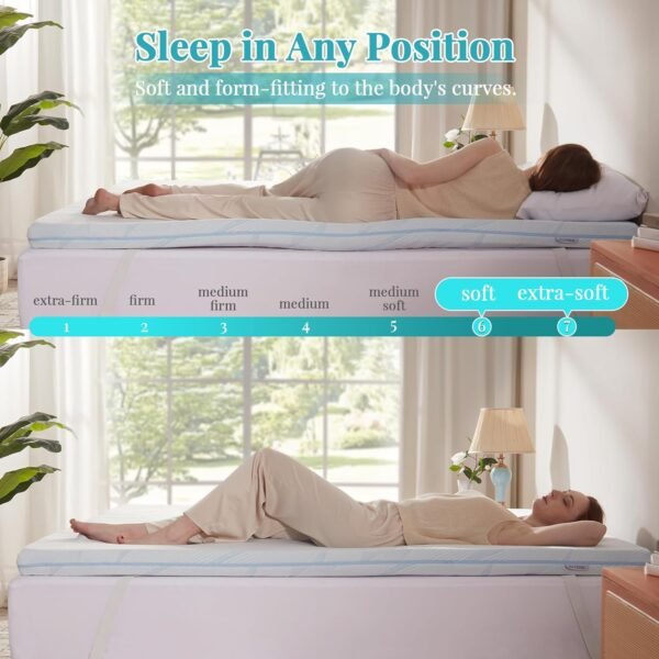 3 Inch Mattress Topper Twin XL, Dual Layer Gel Memory Foam Mattress Pad with Removable Cover, Soft Mattress Topper Twin XL College Dorm - Image 3