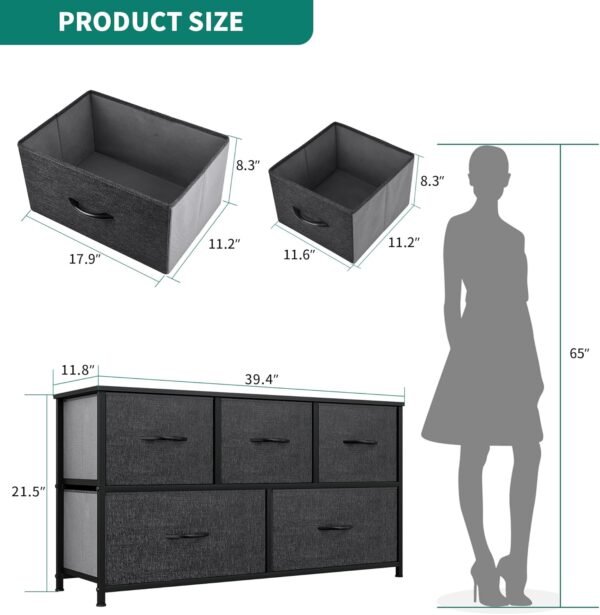 YITAHOME Dresser with 5 Drawers - Fabric Dresser, Organizer Unit for Bedroom, Living Room, Closets - Sturdy Steel Frame, Easy Pull Fabric Bins & Wooden Top - Image 3