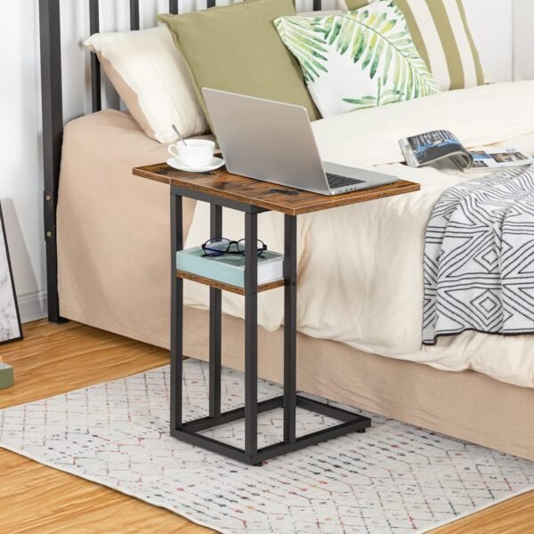 HOOBRO Foldable End Table, C Shaped Side Table with Storage Shelf, Small Snack Table Suitable for Living Room Bedroom Small Spaces, Easy Assembly, Rustic Brown BF29SF01 - Image 9