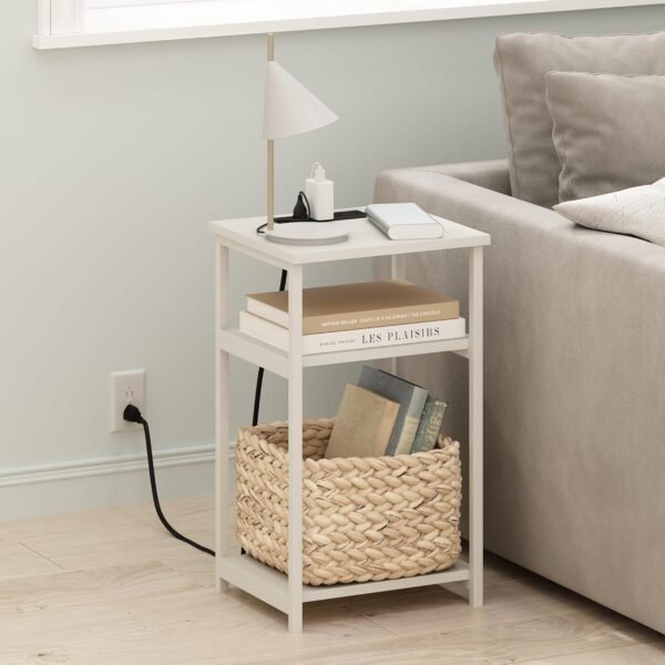 Furinno Moretti 3-Tier USB and Type-C Charging Port Open Storage Side Table with Metal Frame, White/White - Image 2