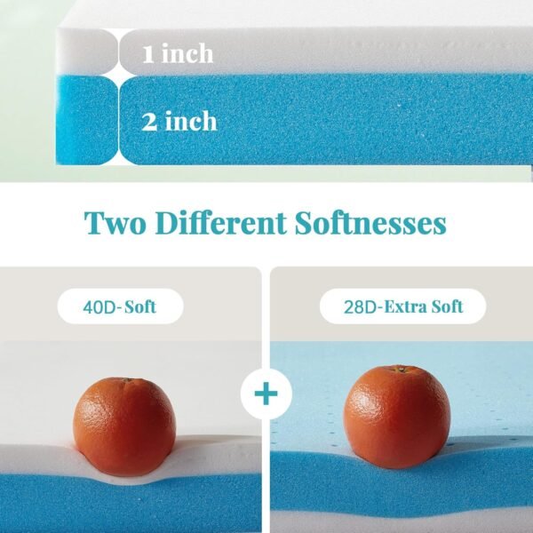 3 Inch Mattress Topper Twin XL, Dual Layer Gel Memory Foam Mattress Pad with Removable Cover, Soft Mattress Topper Twin XL College Dorm - Image 4