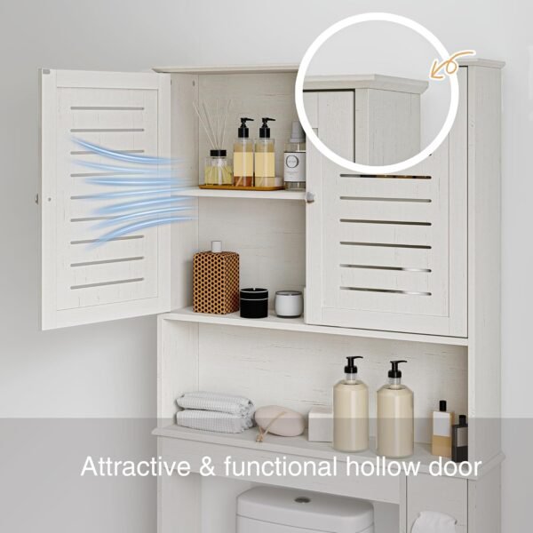 Furnideco Over Toilet Storage Cabinet Bathroom Shelf Organizer Over Toilet Freestanding Space Saver Cabinet with Adjustable Shelves & Double Doors, Antique White - Image 6