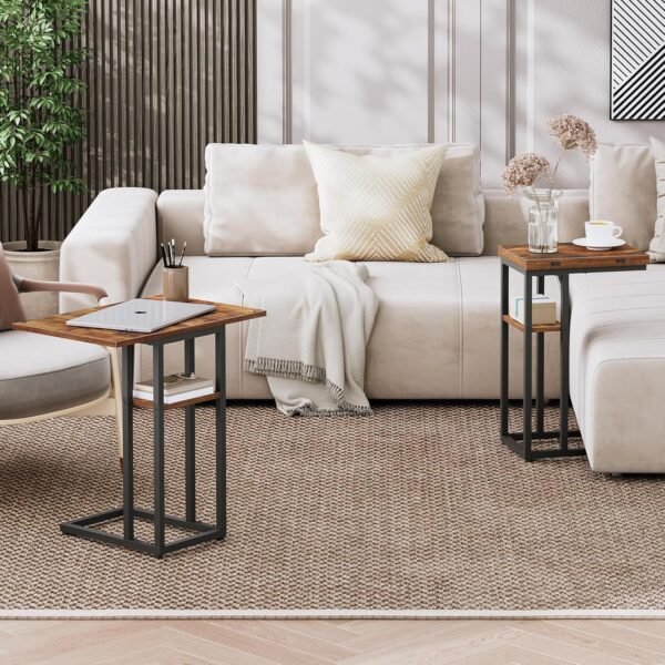 HOOBRO Foldable End Table, C Shaped Side Table with Storage Shelf, Small Snack Table Suitable for Living Room Bedroom Small Spaces, Easy Assembly, Rustic Brown BF29SF01 - Image 6