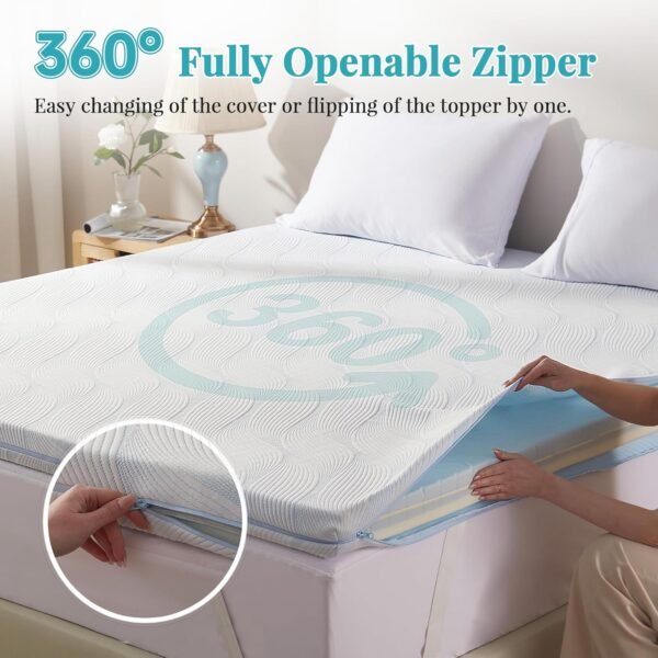 3 Inch Mattress Topper Twin XL, Dual Layer Gel Memory Foam Mattress Pad with Removable Cover, Soft Mattress Topper Twin XL College Dorm - Image 7