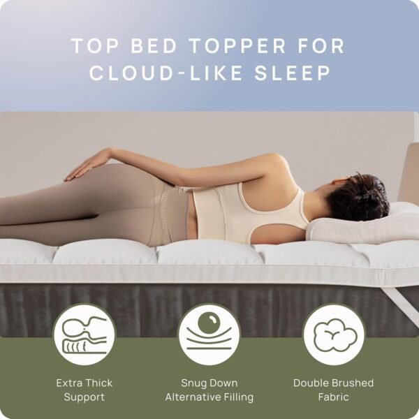 Extra Thick Mattress Topper King for Back Pain & Cloud-Like Sleep, Soft & Plush Mattress Pillow Top Bed Topper for Firm Mattress, Cooling Overfilled 1400GSM Mattress Pad, Fit to 6”-22” Mattress - Image 6